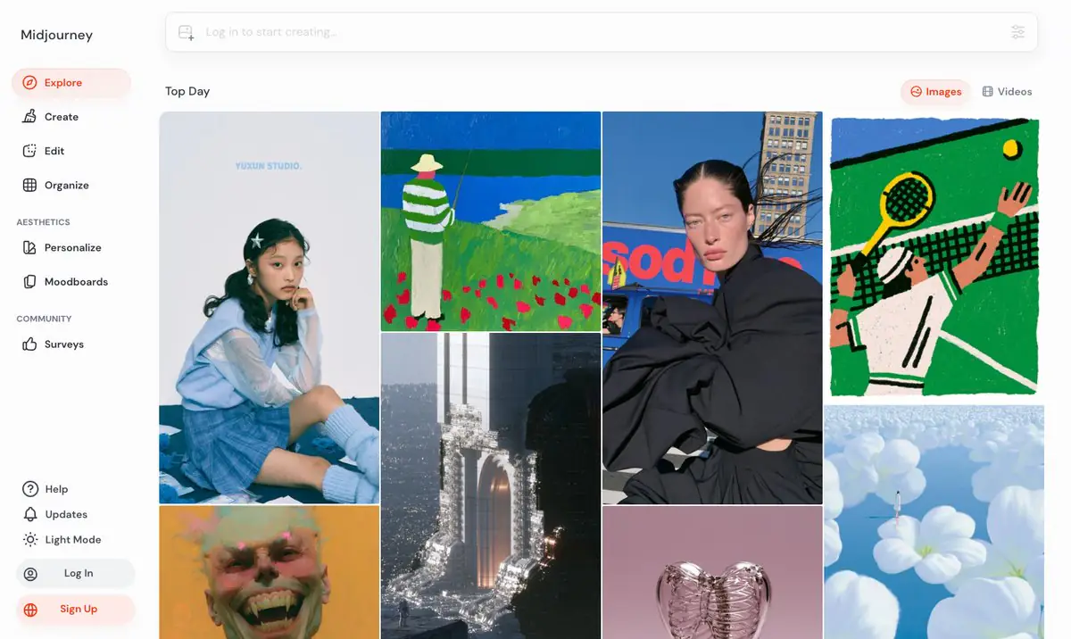 Midjourney showcase gallery of AI-generated images