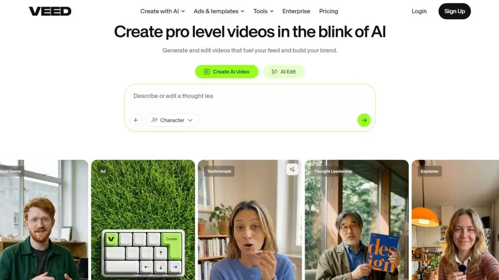 VEED AI web tạo video AI miễn phí