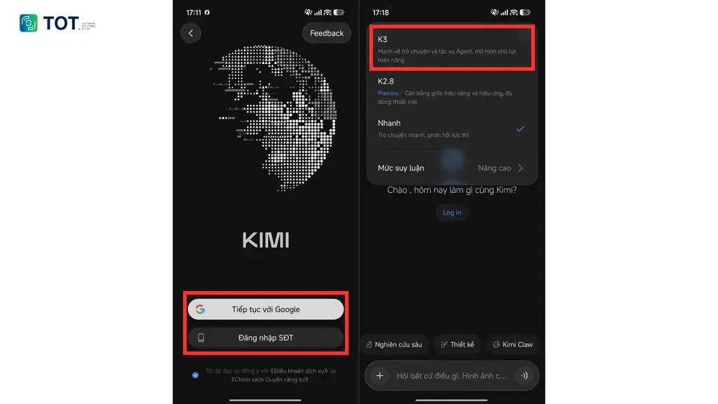 Signing in to Kimi AI on a mobile phone
