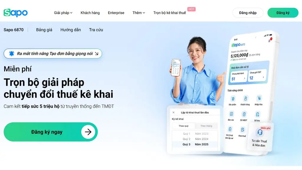 Sapo 6870 quản lý bán hàng và thuế miễn phí