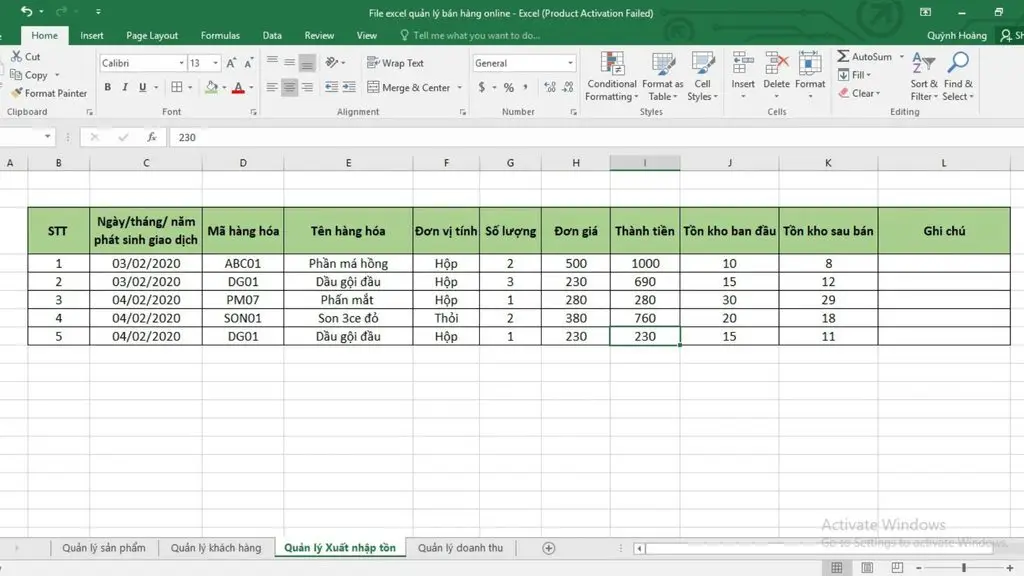 Phần mềm quản lý bán hàng miễn phí bằng Excel